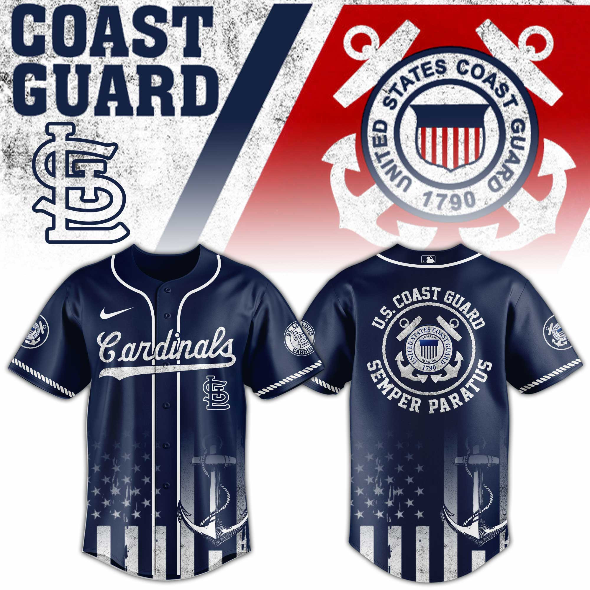 St Louis Cardinals Mlb X Us Coast Guard Baseball Jersey For Fans-1