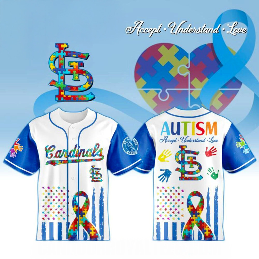 St Louis Cardinals X Special Autism Awareness Month 3D Baseball Jersey Cardinals Merch Gifts-1