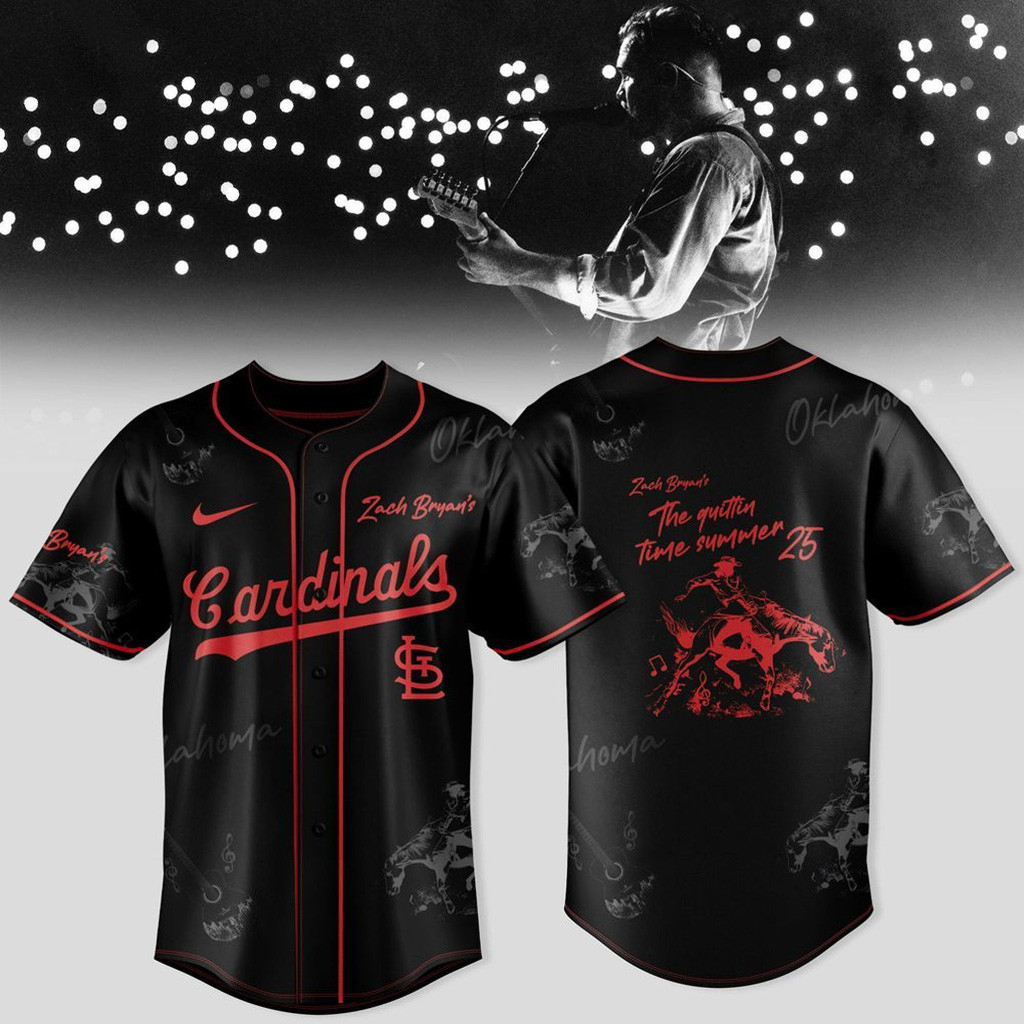St Louis Cardinals X Zach Bryan The Quittin Time Tour 2025 Baseball Jersey Cardinals Merch-1