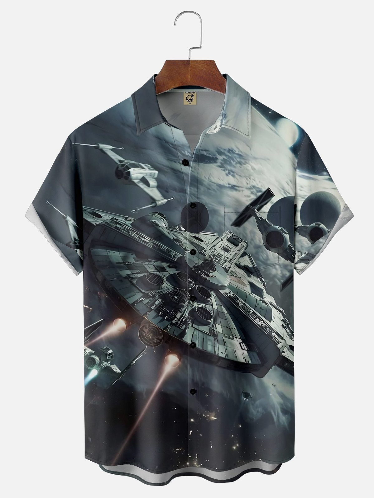Stars Spaceship Universe Planet Chest Pocket Casual Shirt-1