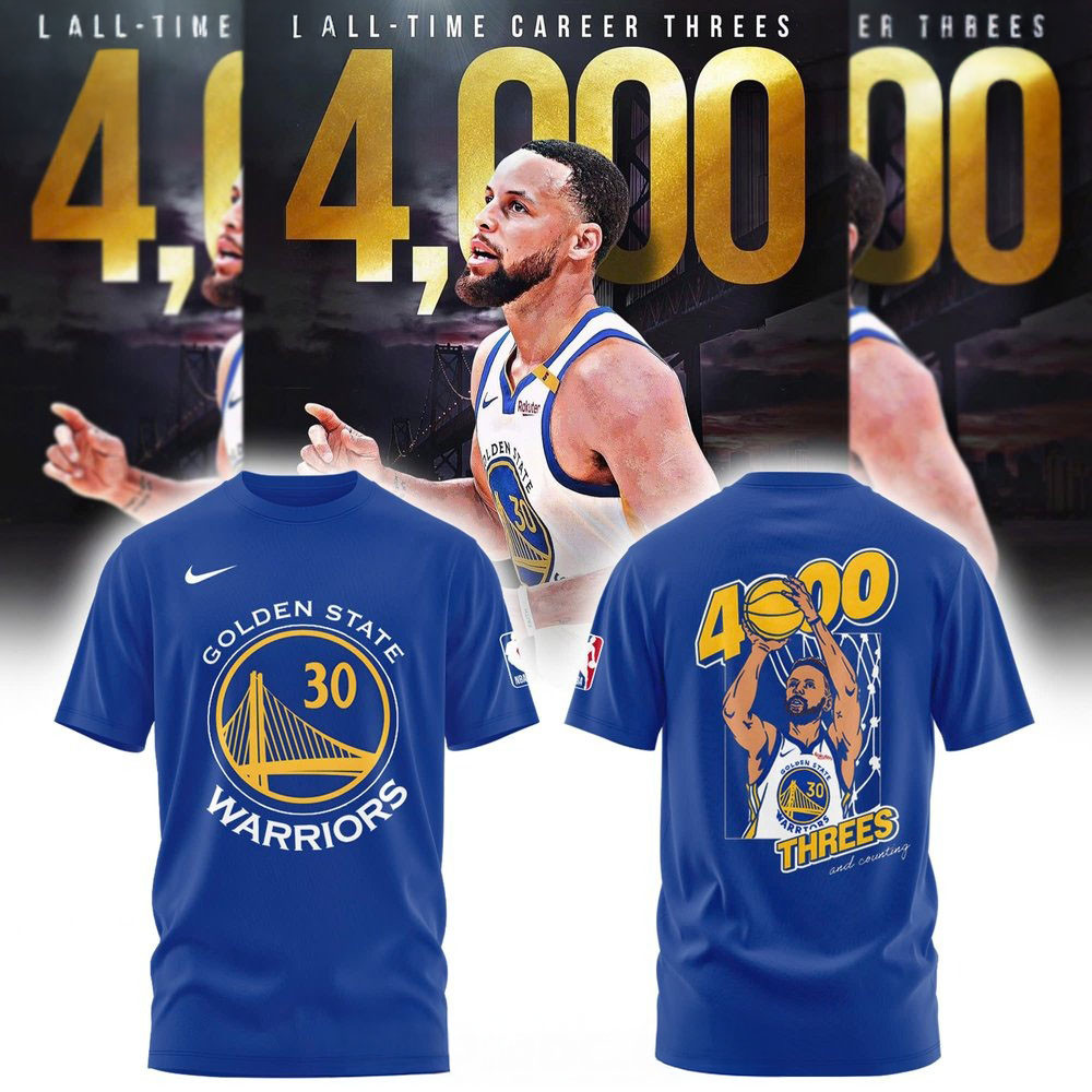 Stephen Curry Golden State Warriors 4,000 Threes And Counting Blue Shirt Father's Day Gift Ideas-1