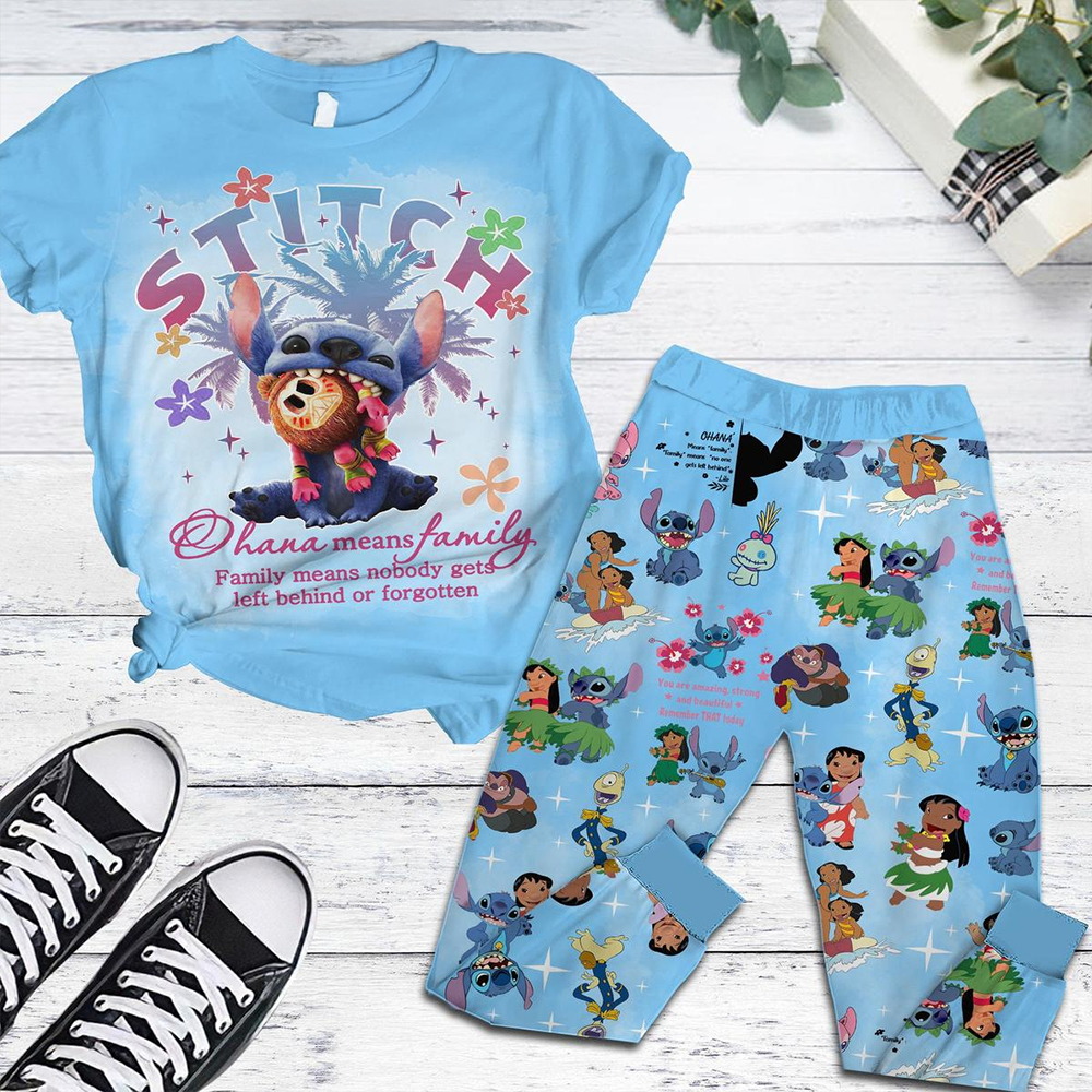 Stitch Ohana Means Family Fleece Pajamas Set Stitch Merch Gift Ideas For Wife-1