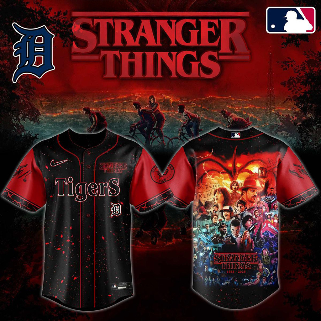 Stranger Things 5 Final Season Mix Detroit Tigers 2025 Jersey Detroit Tigers Merch Fans Gifts-1