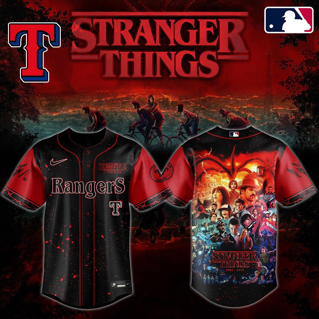 Stranger Things 5 Final Season Mix Texas Rangers 2025 Jersey Texas Rangers Merch Gifts-1