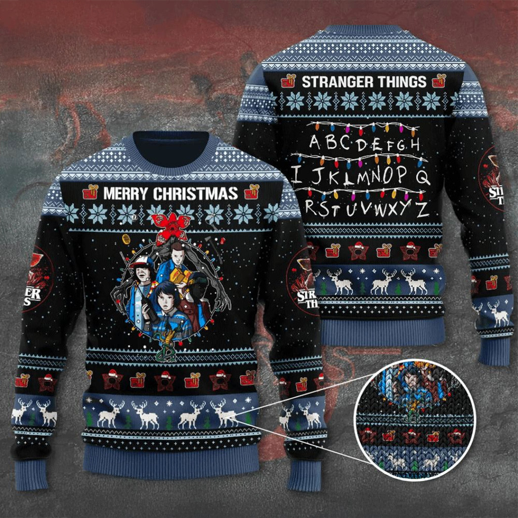Stranger Things Merry Christmas Ugly Sweater Stranger Things Merch Dad Christmas Gifts-1