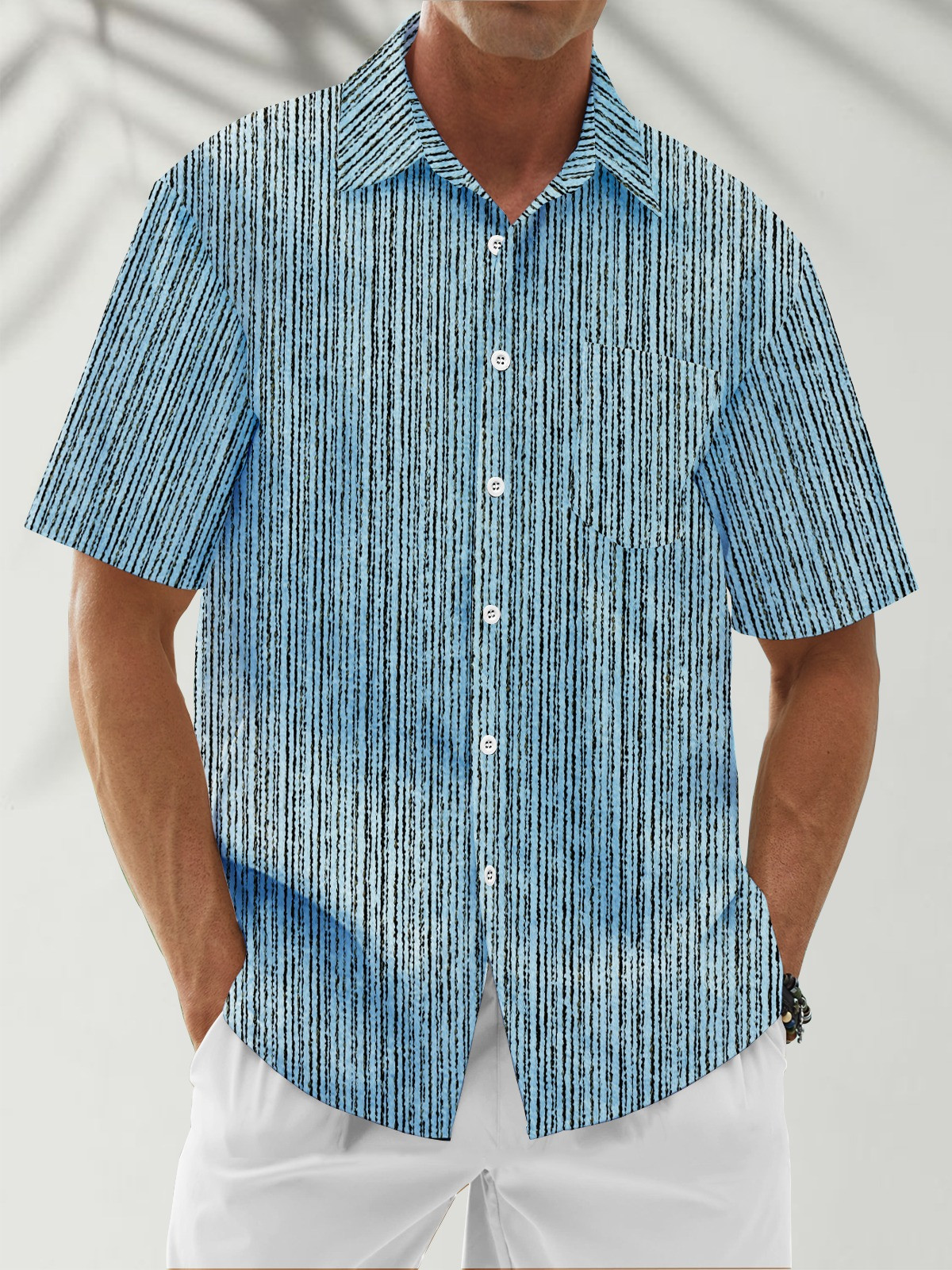 Stripes Textured Chest Pocket Casual Shirts-1