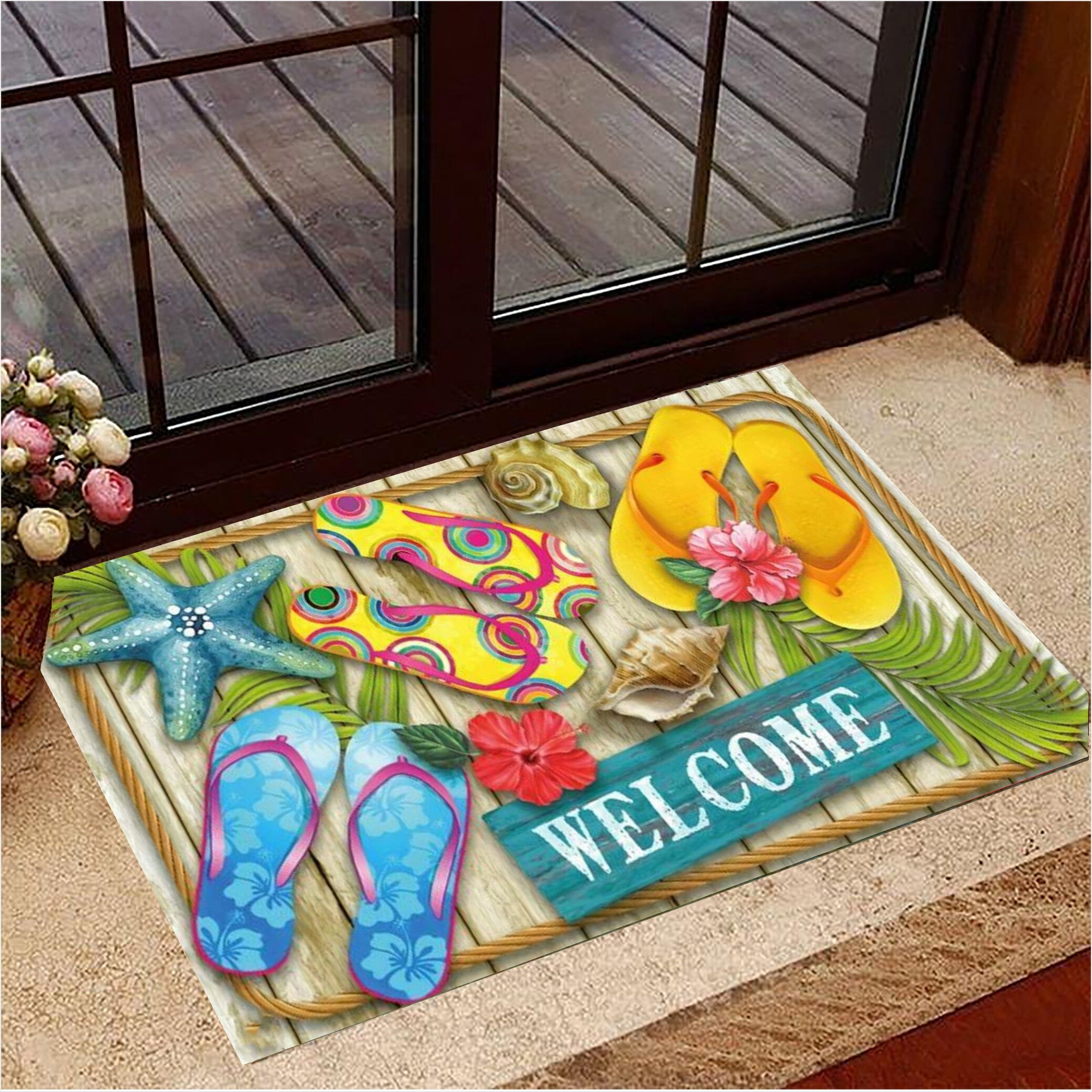 Summer Flip Flop Doormat Summer Welcome Mat For Front Door Entry Mat Home Decor Gifts For BFF-1