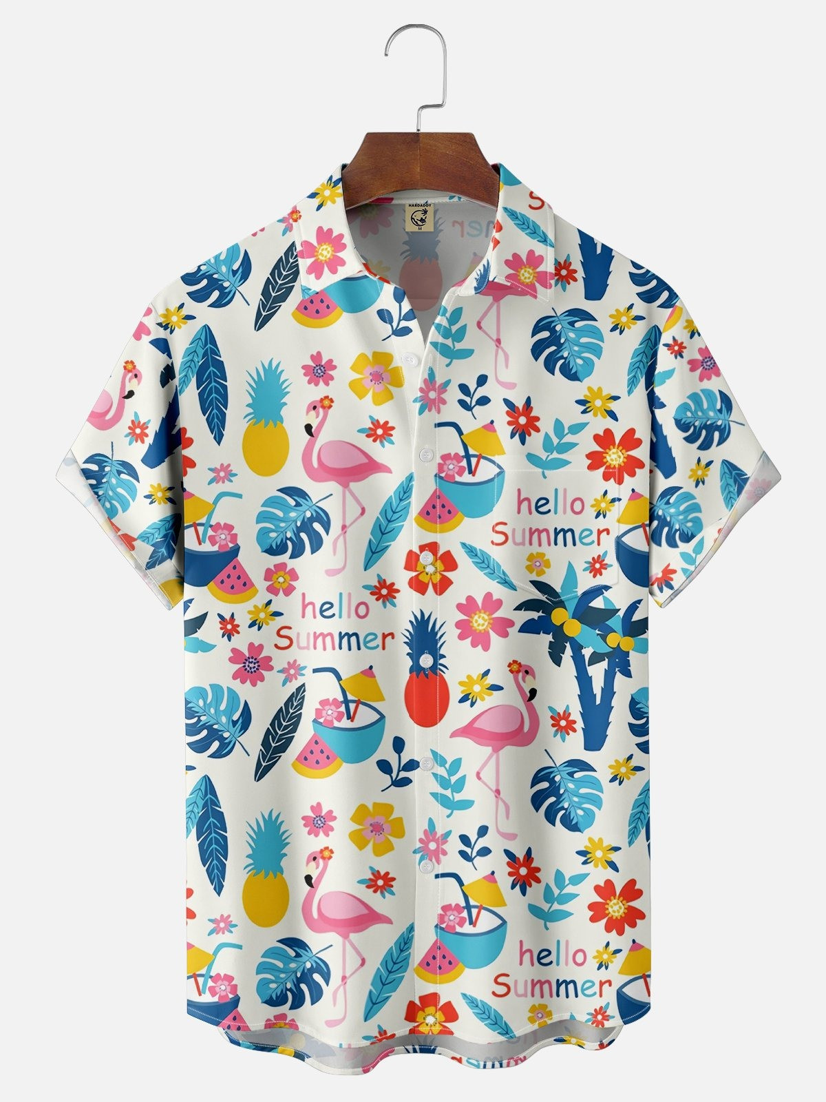 Summer Refreshing Plant Flamingo Chest Pocket Hawaiian Shirt-1
