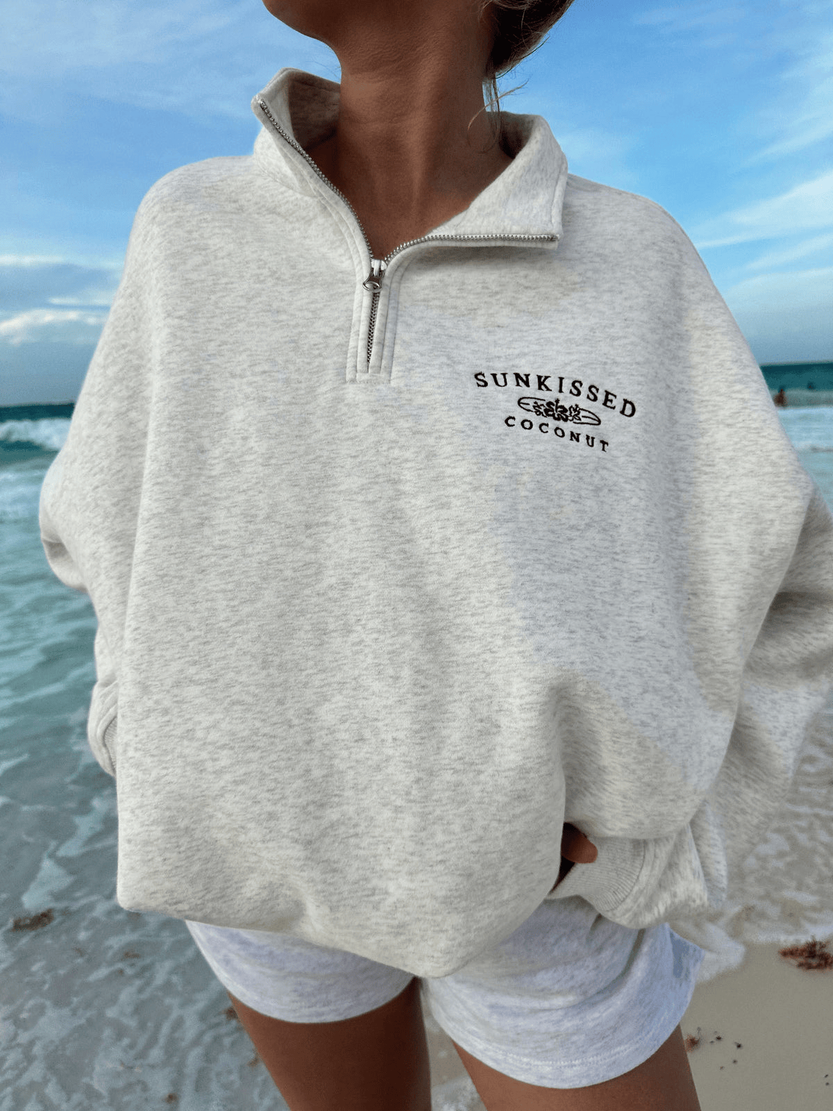 Sunkissed Coconut Quarter Zip Sweatshirt First Time Mothers Day Gifts-1