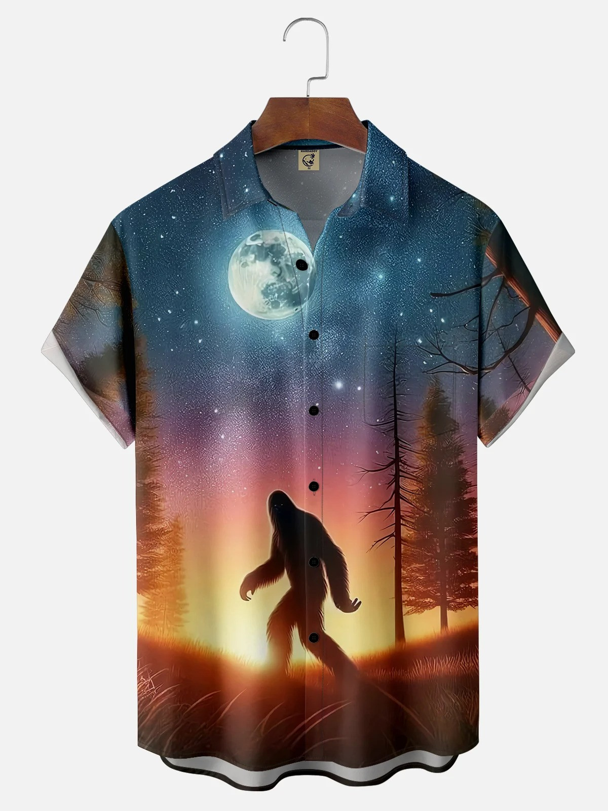 Sunset Bigfoot Forest Chest Pocket Hawaiian Shirt-1