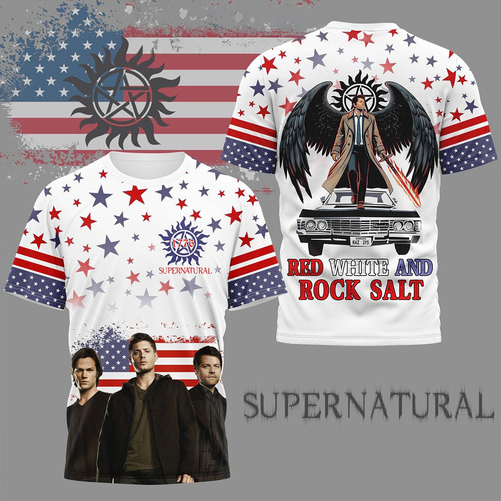 Supernatural Red White And Rock Salt T-Shirt Supernatural Merch Cool Gifts For Dad-1