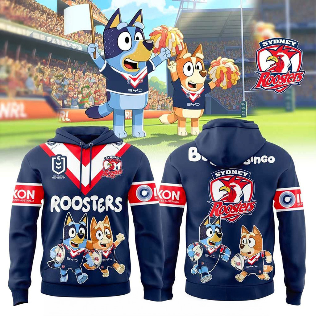 Sydney Roosters Bluey And Bingo Hoodie Roosters Merch Present For Husband-1