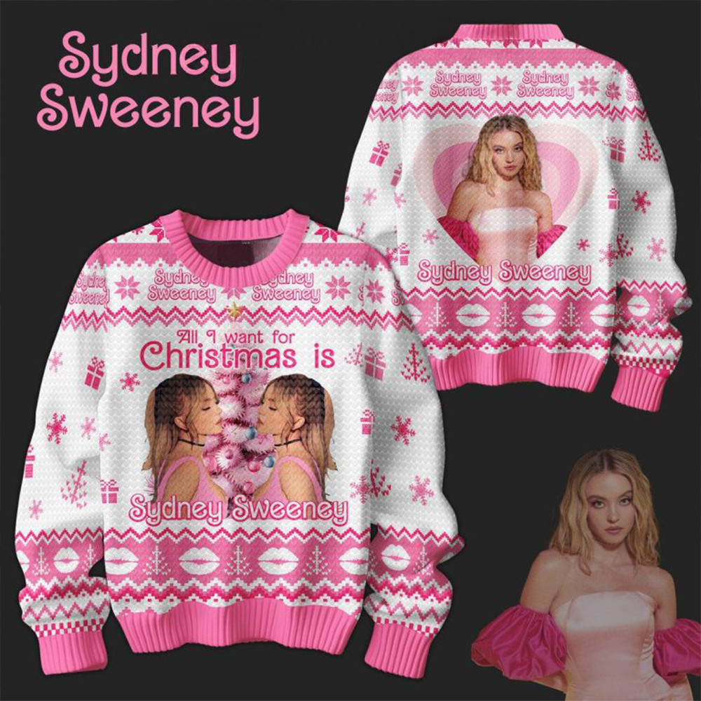 Sydney Sweeney All I Want For Christmas 2024 Sydney Sweeney Ugly Sweater Gifts For Fans-1