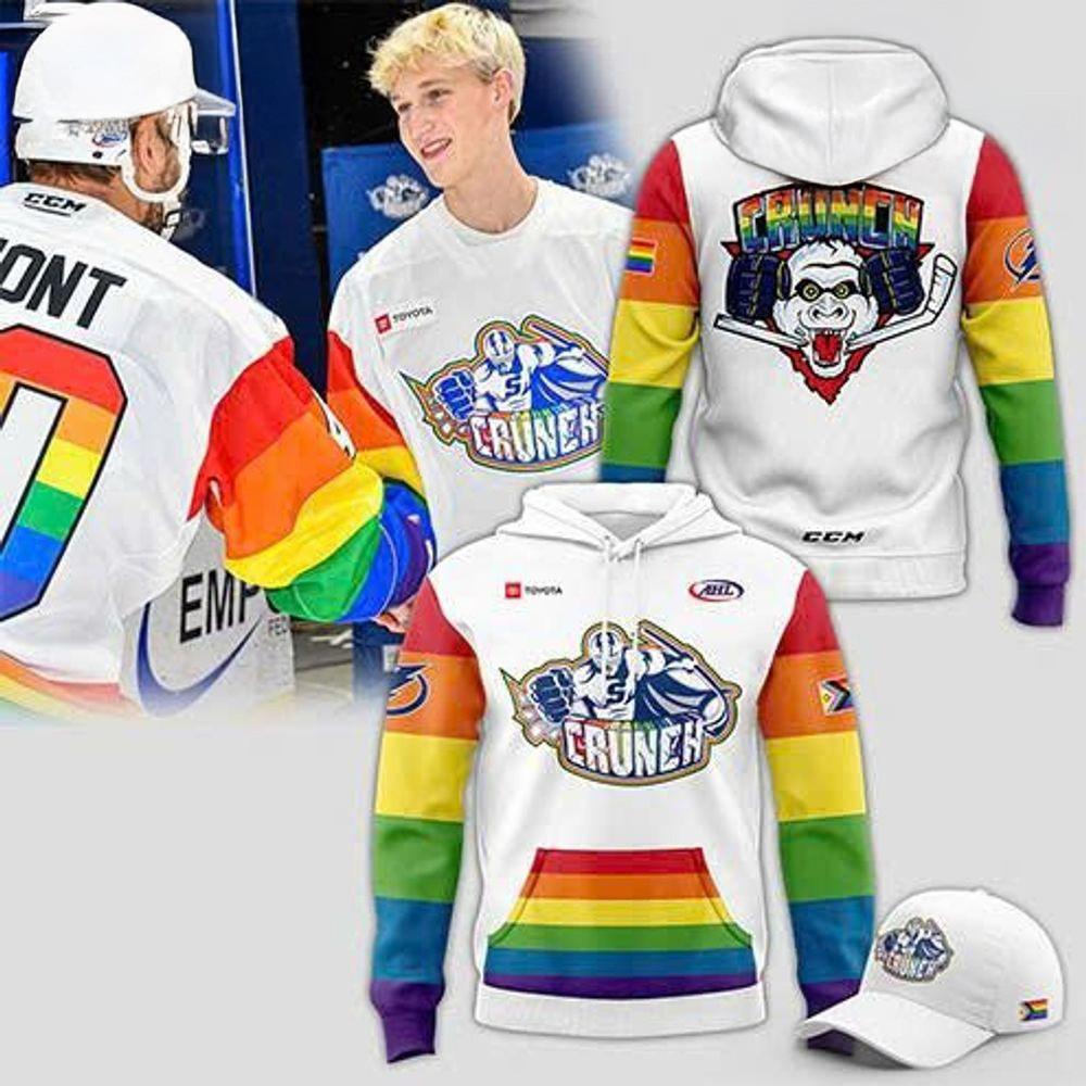 Syracuse Crunch X Pride Month Hoodie 2025 White Syracuse Crunch Merch LGBT Gifts-1