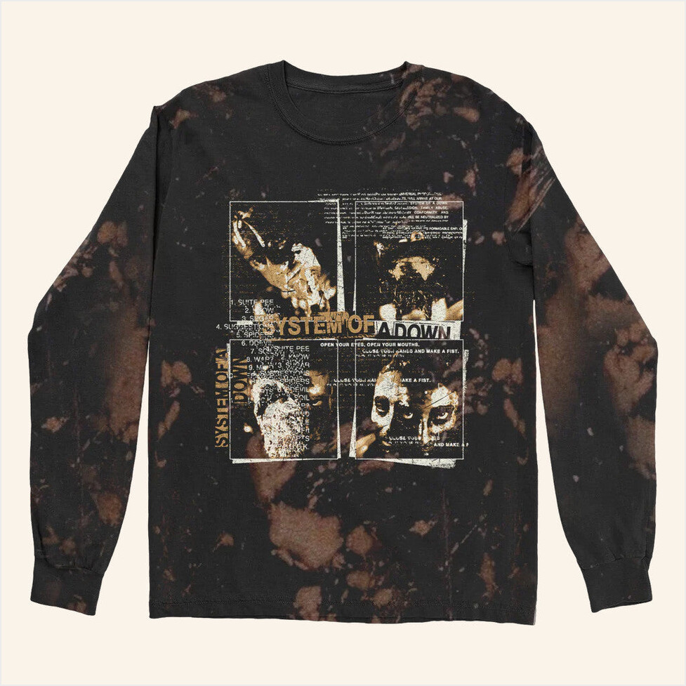 System Of A Down Merch Tour 2025 Painted Faces Bleach Dye Long Sleeve Shirt Him Birthday Gifts-1
