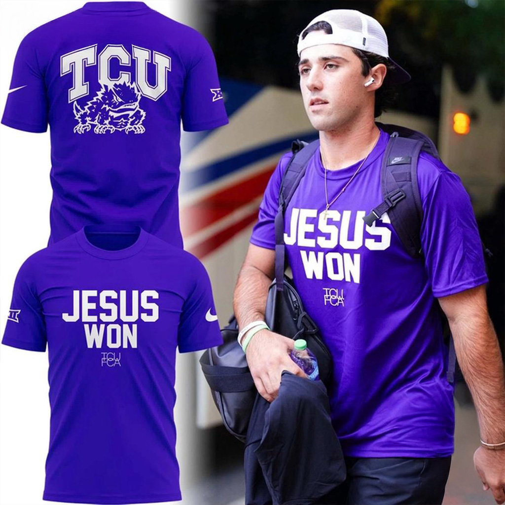 TCU Horned Frogs Jesus Won 2025 T-Shirt Frogs Merch Gifts For Boyfriend-1