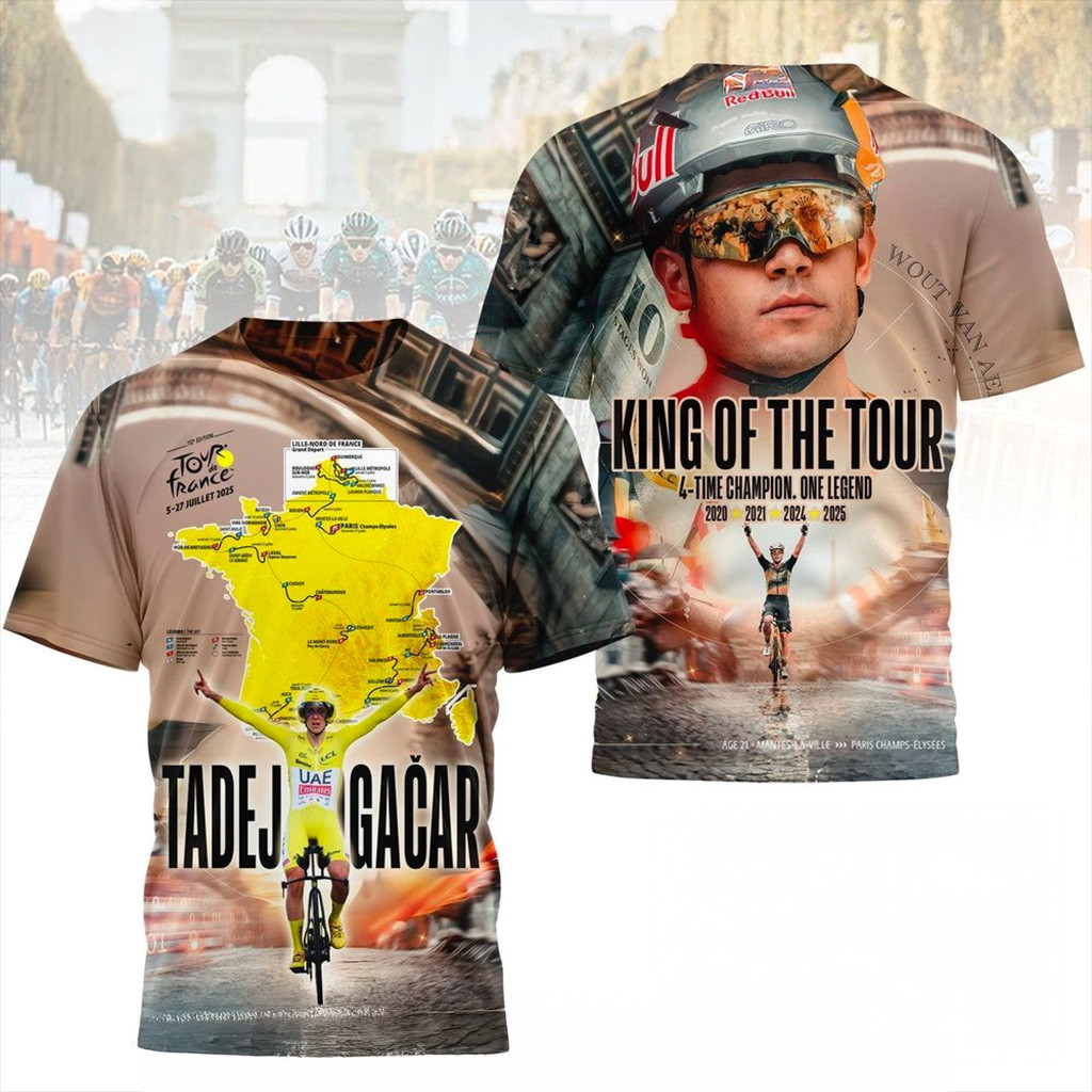 Tadej Pogacar King Of The Tour 4 Time Champion One Legend T-Shirt Fan Merch Gifts For Him-1