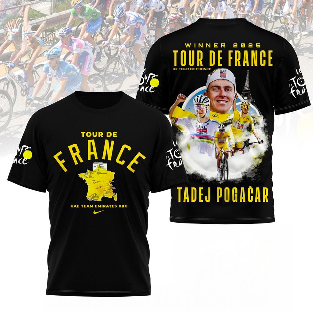 Tadej Pogacar Winner 2025 Tour De France T-Shirt Fan Merch Gifts For Boyfriend-1