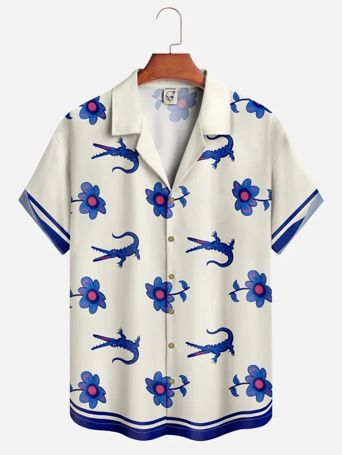 Tall Size Floral Crocodile Quick Dry Aloha Cabana Shirt-1