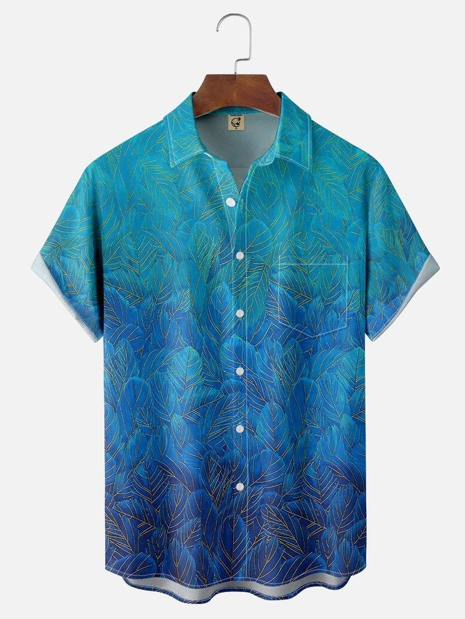 Tall Size Moisture Wicking Gradient Floral Floral Chest Pocket Hawaiian Shirt-1