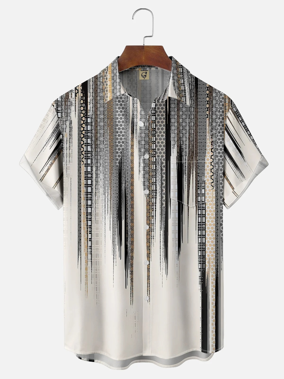 Tall Size Moisture-wicking Classic Abstract Textured Vertical Stripe Chest Pocket Casual Shirt-1