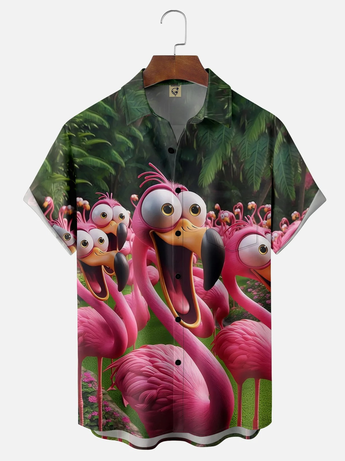 Tall Size Moisture-wicking Flamingo Funny Shock Art Chest Pocket Hawaiian Shirt-1