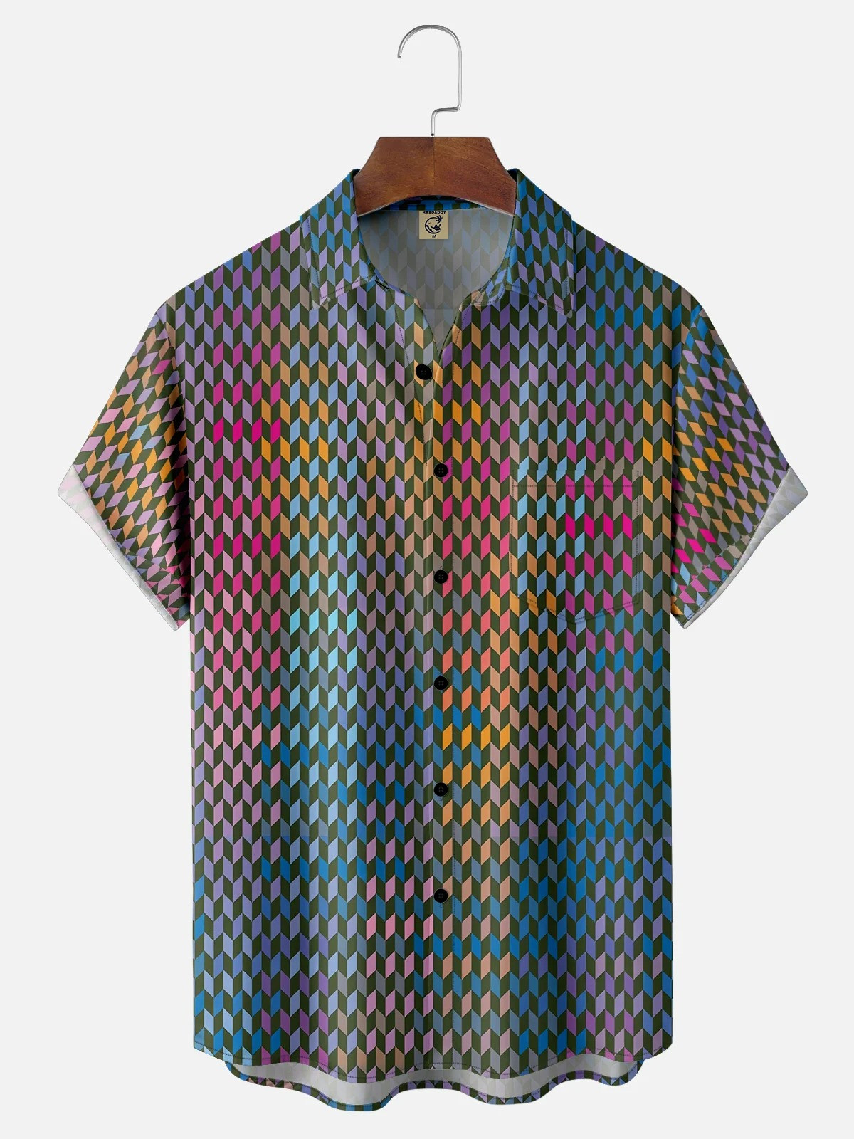 Tall Size Moisture-wicking Fun Avant-garde Art Abstract Texture Chest Pocket Casual Shirt-1