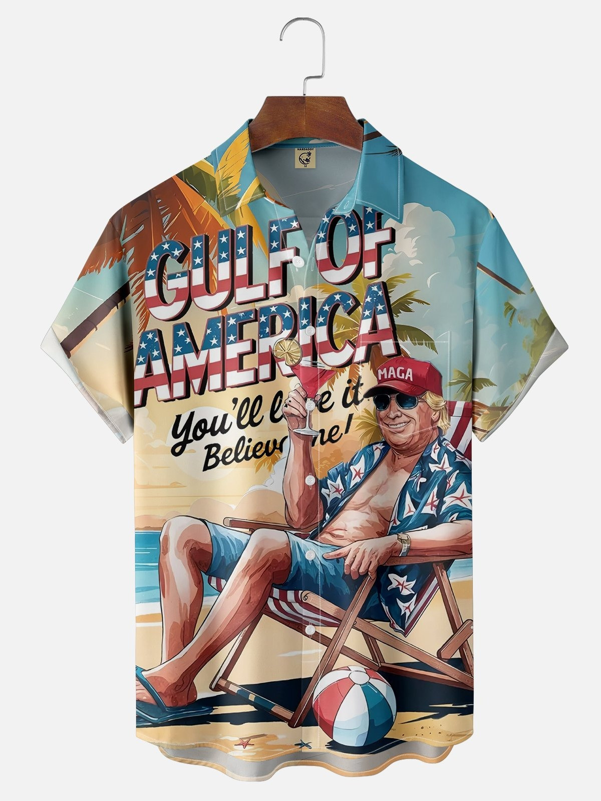 Tall Size Moisture-wicking Trump Vacation Art Great Gulf Of American Chest Pocket Casual Shirt-1