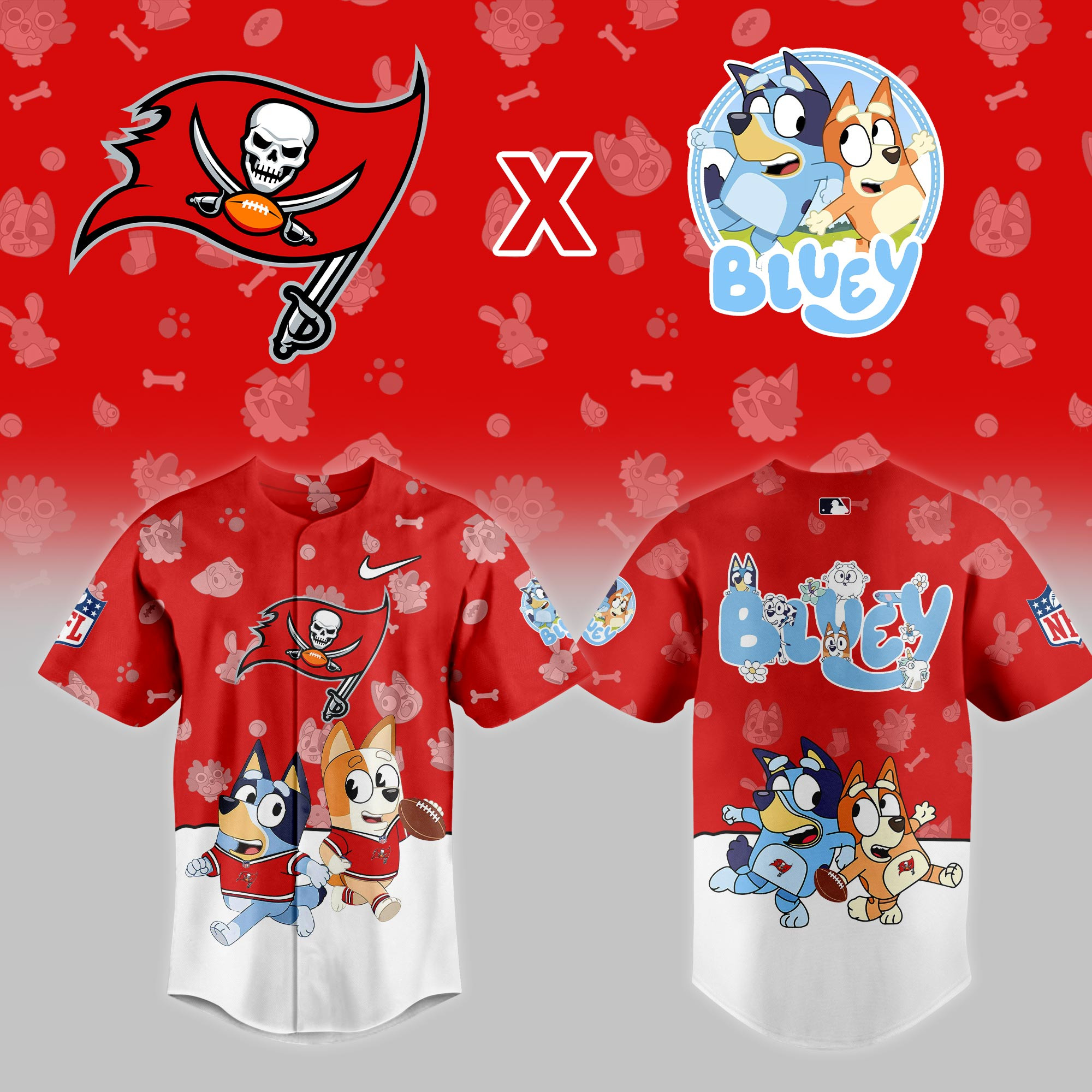 Tampa Bay Buccaneers Nfl X Bluey Night Baseball Jersey For Fans-1