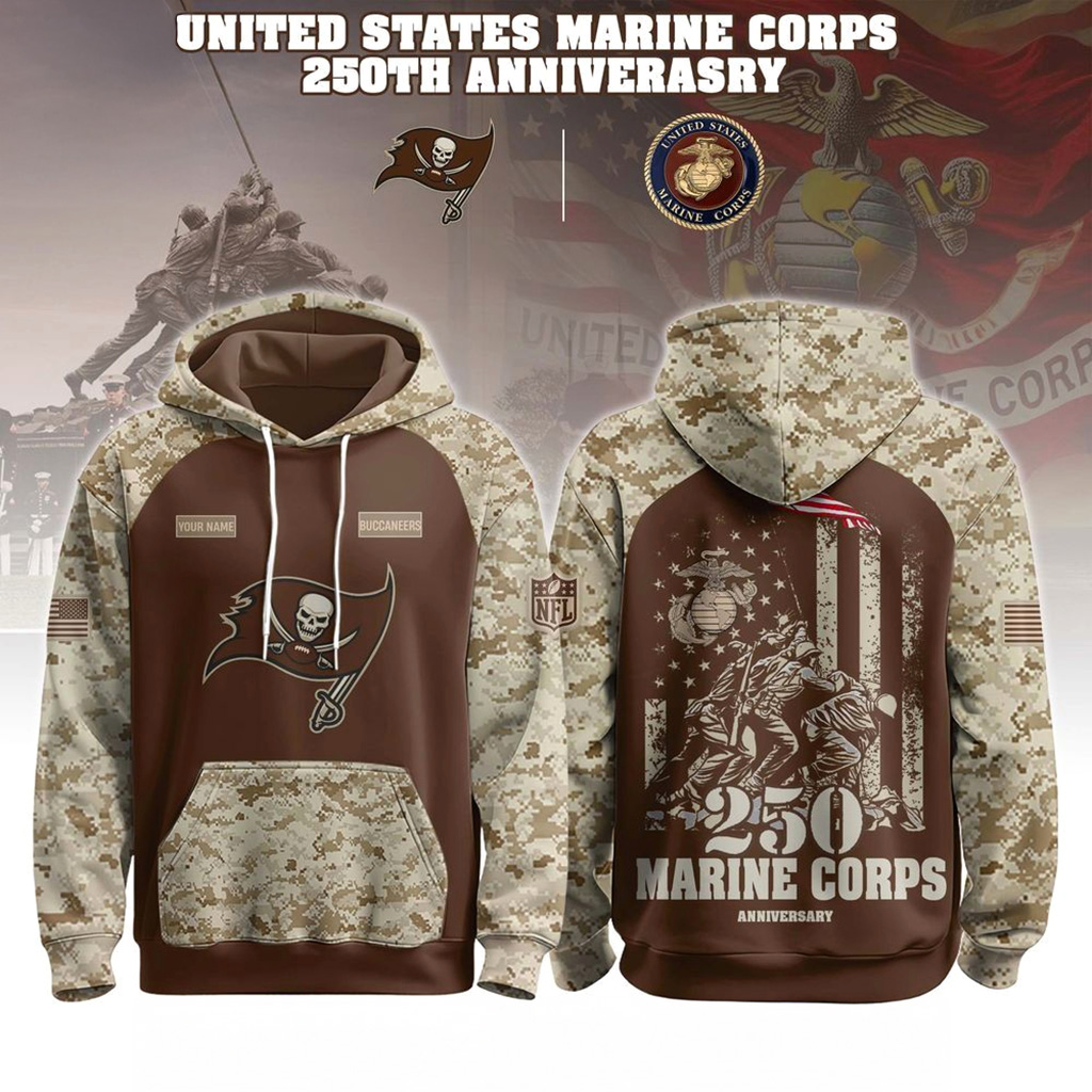 Tampa Bay Buccaneers USMC 250th Birthday Hoodie Buccaneers Merch Gifts For Marines-1