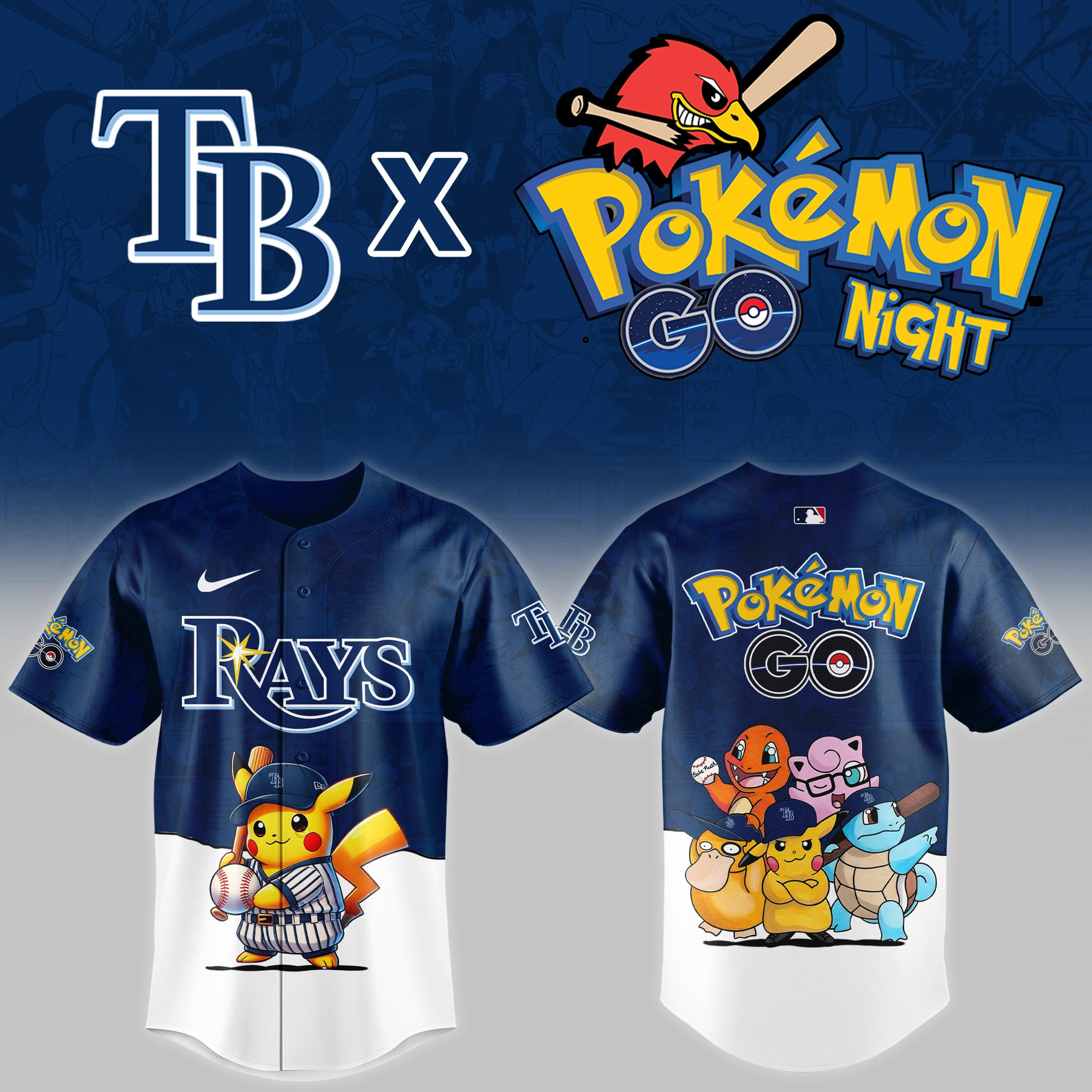 Tampa Bay Rays Mlb X Pokemon Go Night Baseball Jersey For Fan-1
