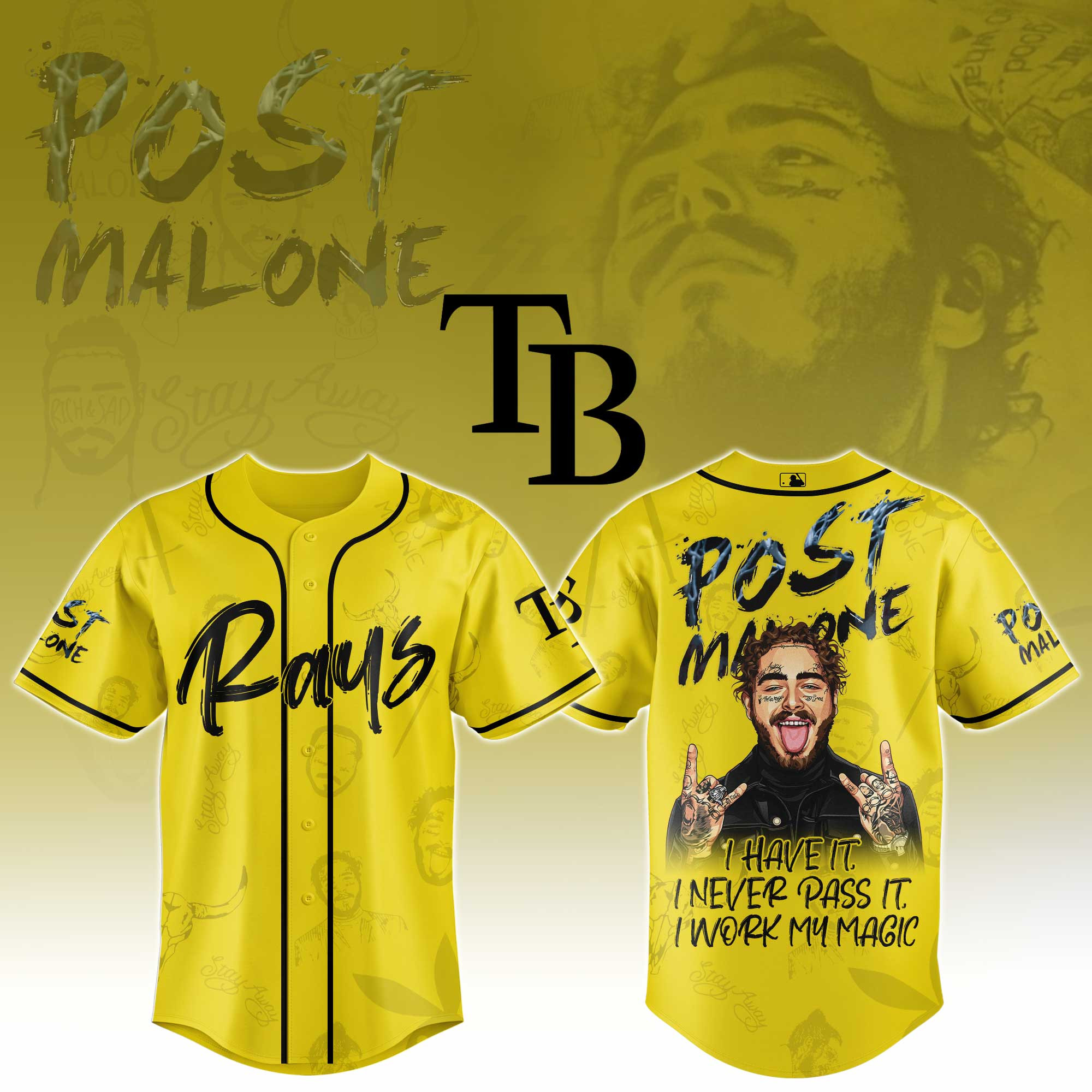 Tampa Bay Rays Mlb X Post Malone Tour Baseball Jersey For Fans-1