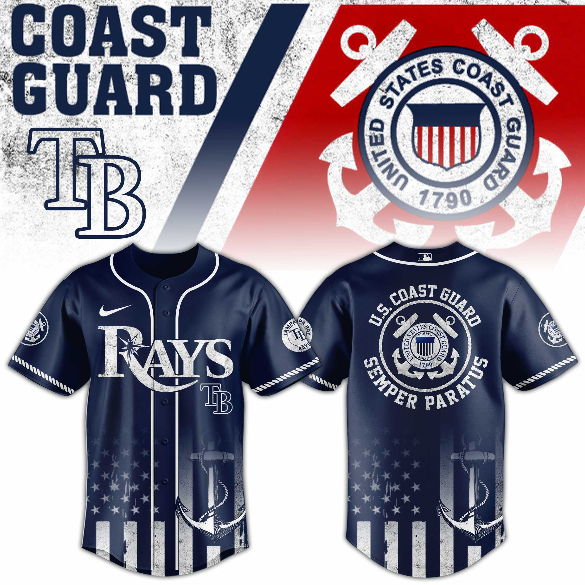 Tampa Bay Rays Mlb X Us Coast Guard Baseball Jersey For Fans-1