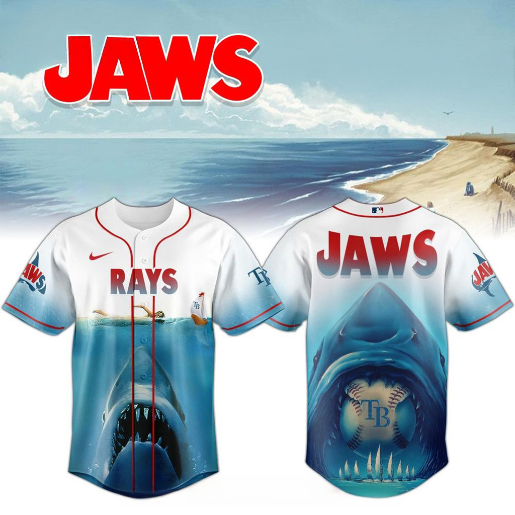 Tampa Bay Rays X Jaws 50Th Anniversary Jersey 2025 Tampa Bay Rays Merch Fans Gift Ideas-1