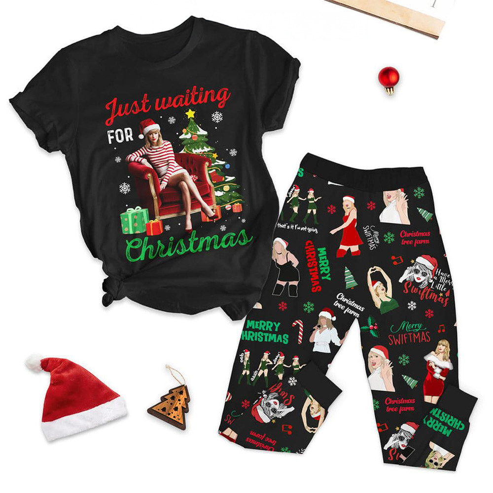 Taylor Swift 2024 Just Waiting For Christmas Pajamas Set TTPD Merch Gifts For Swifties-1