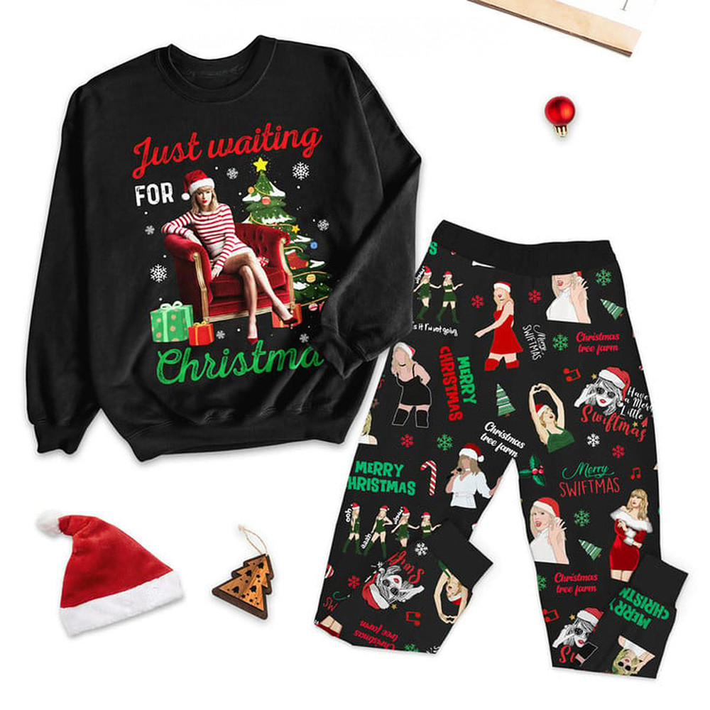 Taylor Swift 2024 Just Waiting For Christmas Sweatshirt And Long Pants Set Xmas Gifts For Swifties-1 Taylor Swift 2024 Just Waiting For Christmas Sweatshirt And Long Pants Set Xmas Gifts For Swifties-1