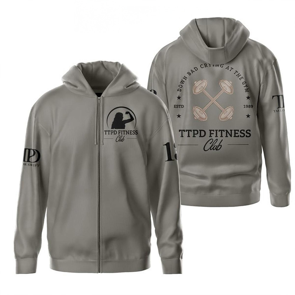 Taylor Swift Down Bad Crying At The Gym Zip Hoodie TTPD Fitness Club Fan Hoodie Swifties Gifts-1