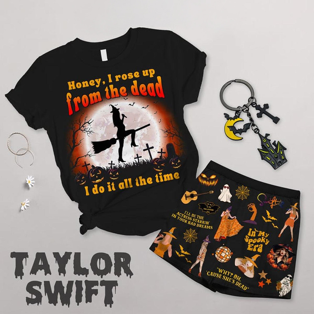 Taylor Swift In My Spooky Era T-Shirt And Short Pants Set Honey I Rose Up From The Dead-1