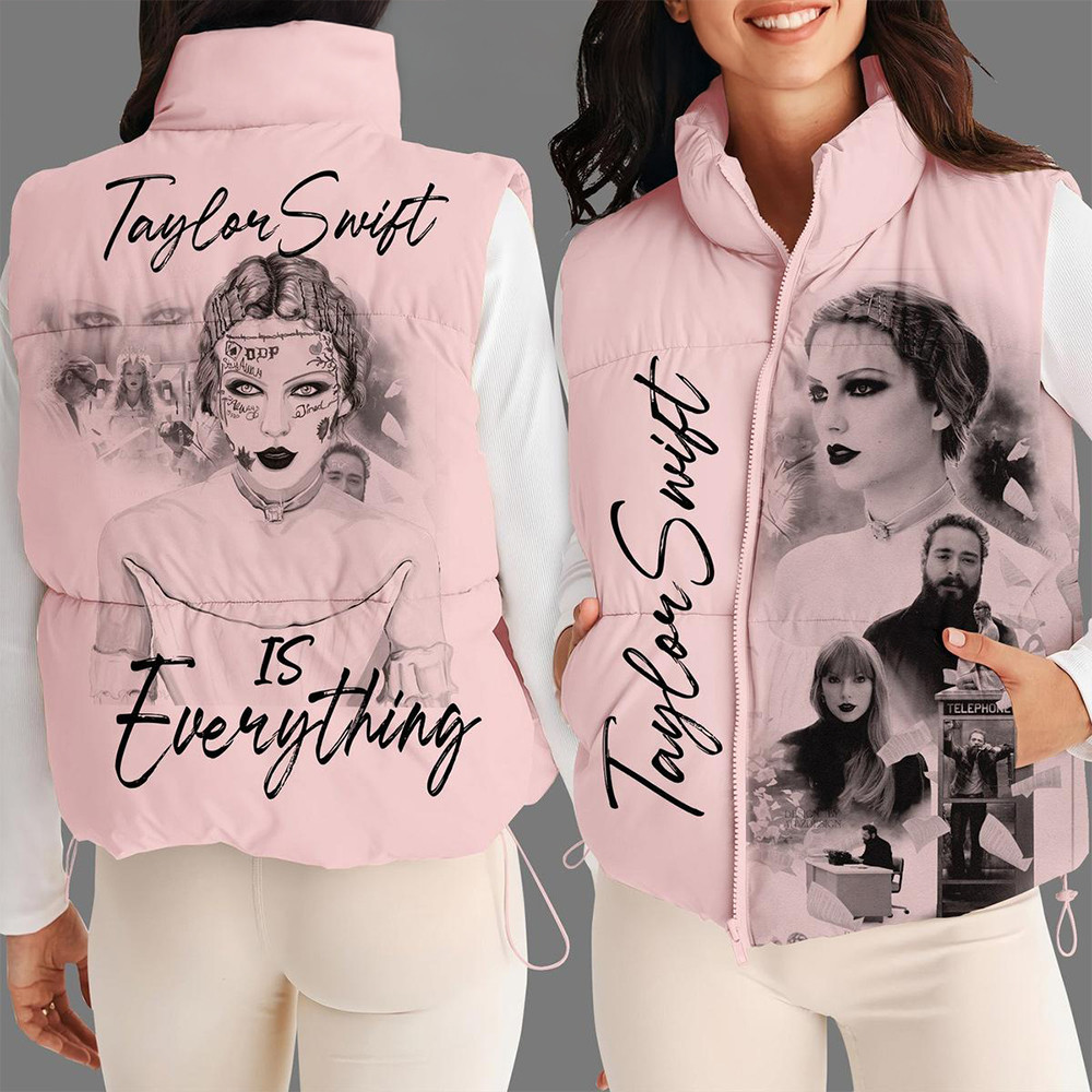 Taylor Swift Is Everything Sleeveless Puffer Jacket Pink Swifties Merch Gifts For Fans-1