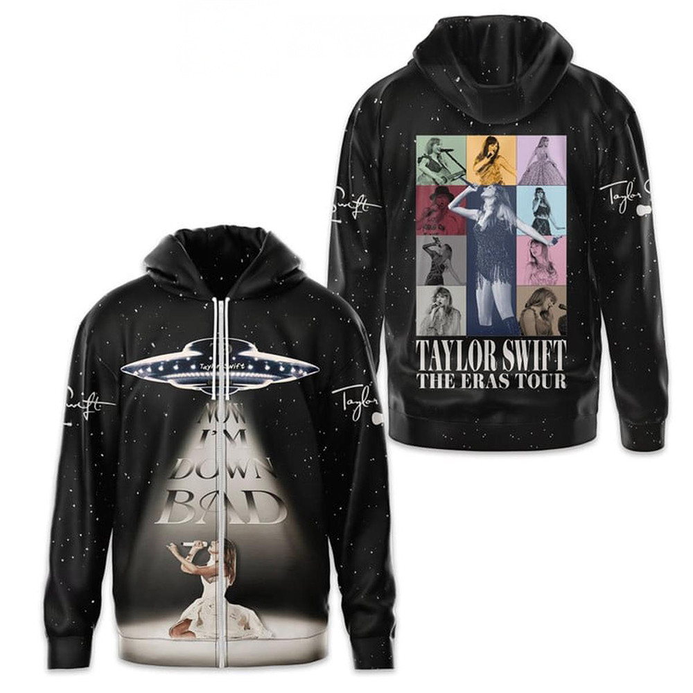 Taylor Swift Now I'm Down Bad Crying In The Eras Tour Zipper Hoodie Gifts For Taylor Fans-1