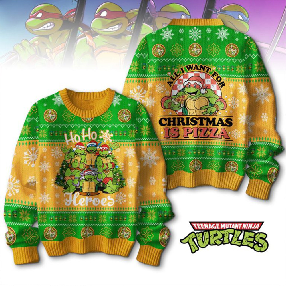 Teenage Mutant Ninja Turtle All I Want For Christmas Is Pizza Ugly Sweater Gifts For Fans-1