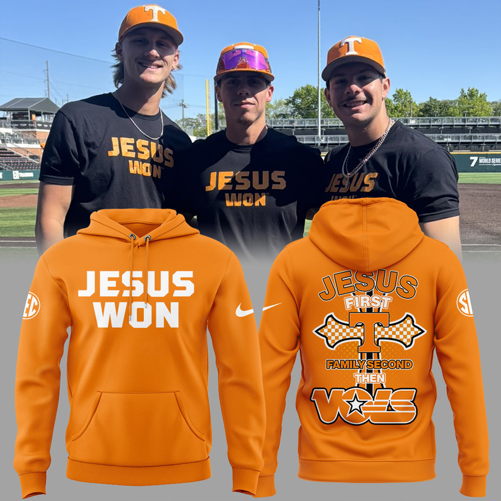 Tennessee Baseball JESUS WON Hoodie Best Gifts For Baseball Lovers-1