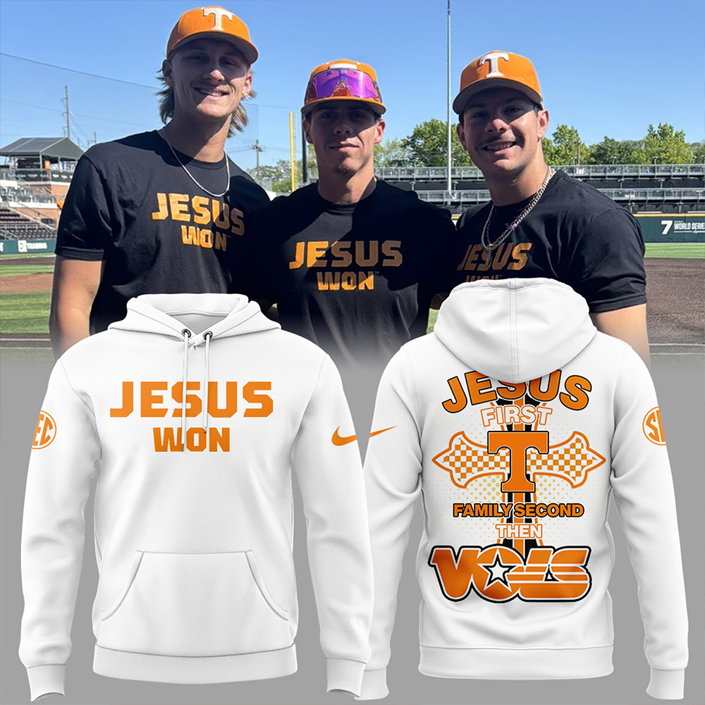 Tennessee Baseball JESUS WON Hoodie Gifts For Baseball Lovers-1