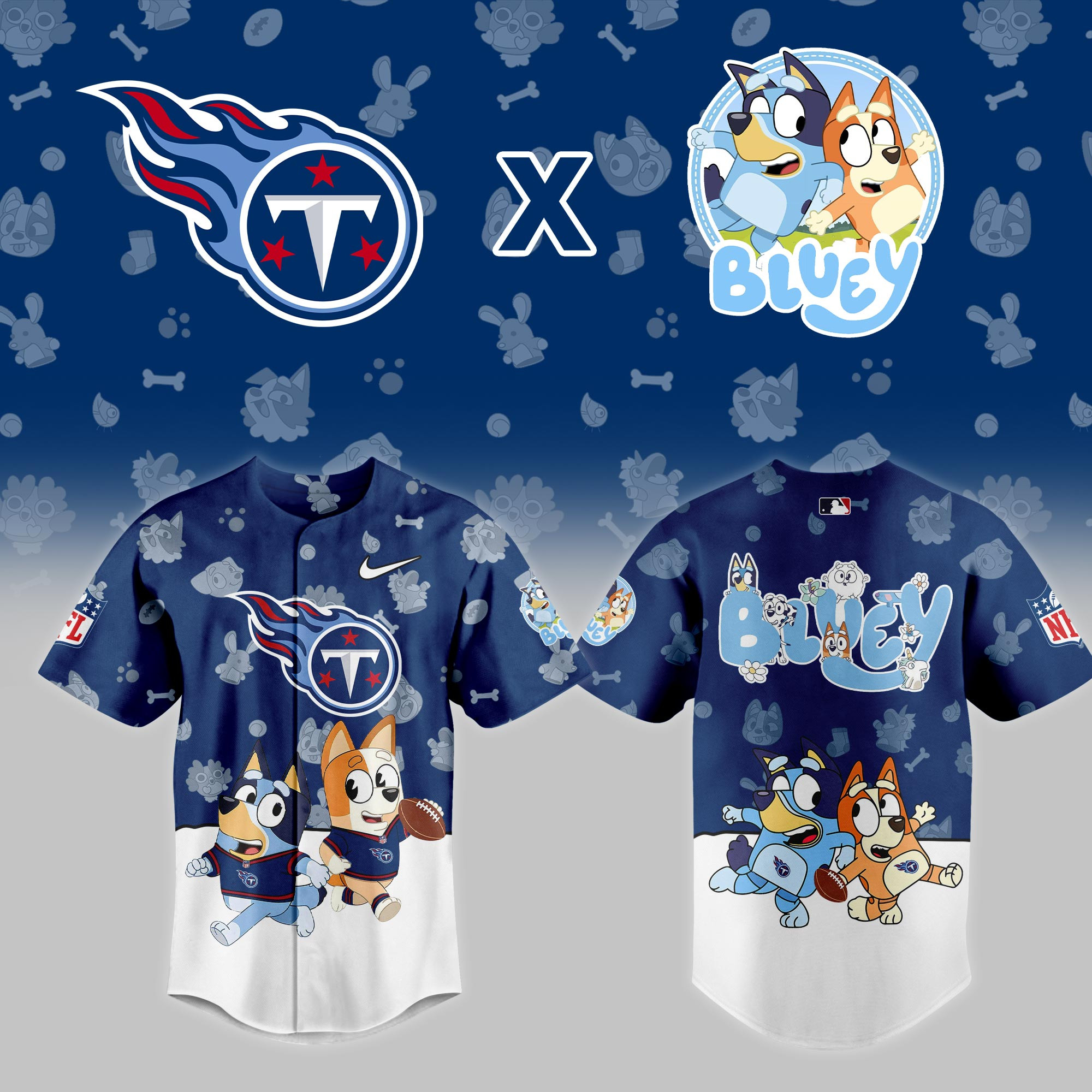 Tennessee Titans Nfl X Bluey Night Baseball Jersey For Fans-1
