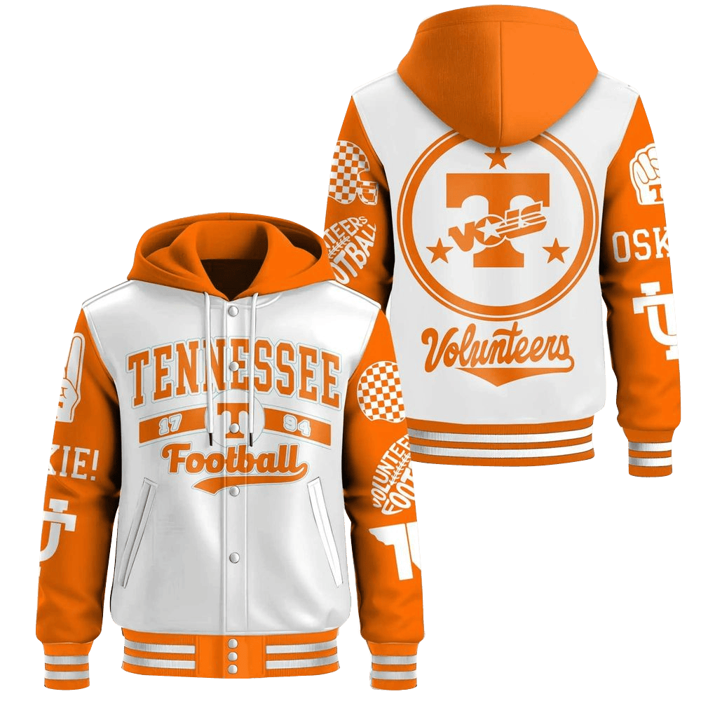 Tennessee Volunteers Football Hooded Varsity Jacket Tennessee Volunteers Merch Fans Gifts-1