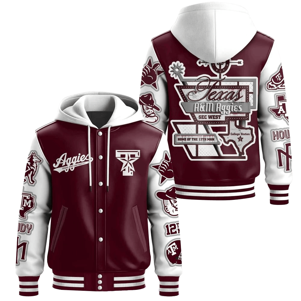 Texas A And M Aggies Limited Edition Hooded Varsity Jacket Father's Day Gifts For Son In Law-1