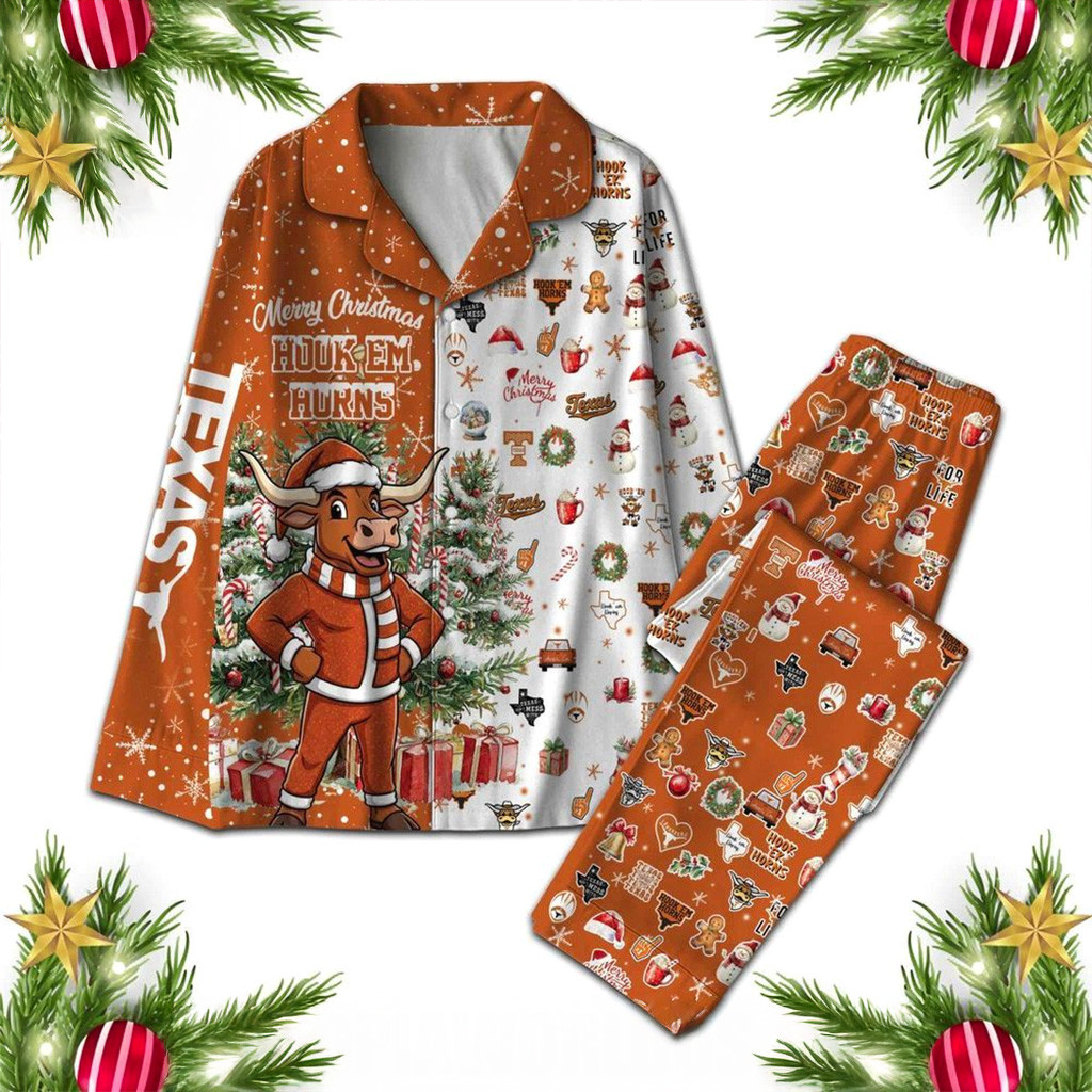 Texas Longhorns Christmas Pajamas Set Texas Longhorns Merch Xmas Gifts For Mom-1
