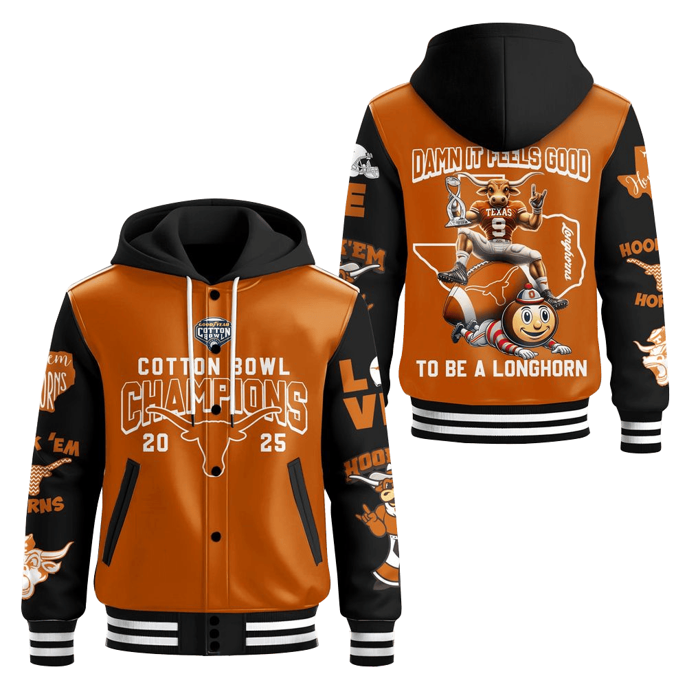 Texas Longhorns Cotton Bowl 2025 Hooded Varsity Jacket Texas Longhorns Merch Father's Day Gifts-1