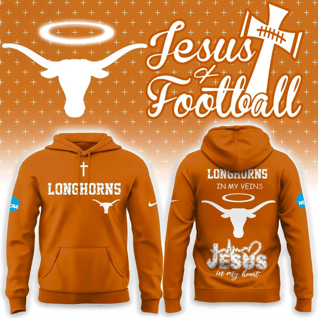Texas Longhorns Jesus And Football Hoodie Texas Longhorns Merch Presents For Football Fans-1