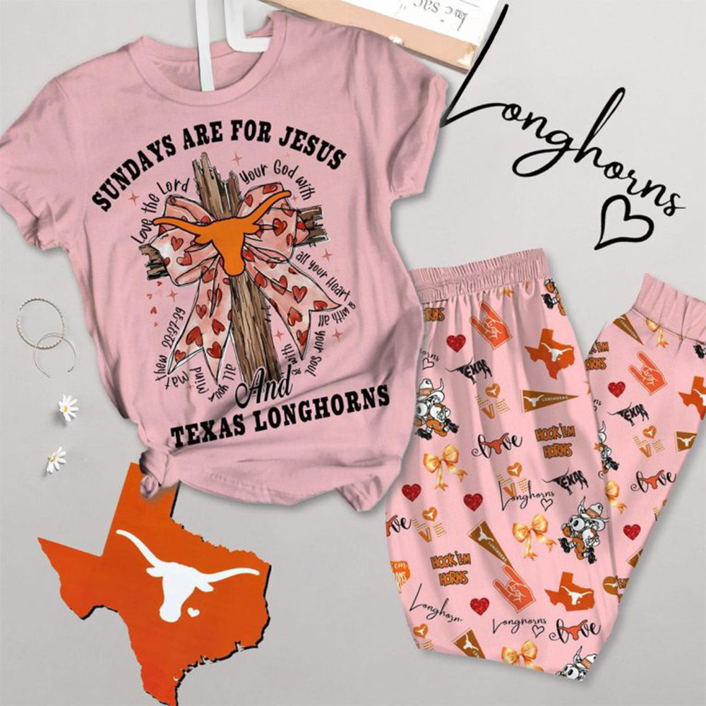 Texas Longhorns Sundays Are For Jesus And Longhorns Football Pajamas Set Fan Gifts-1